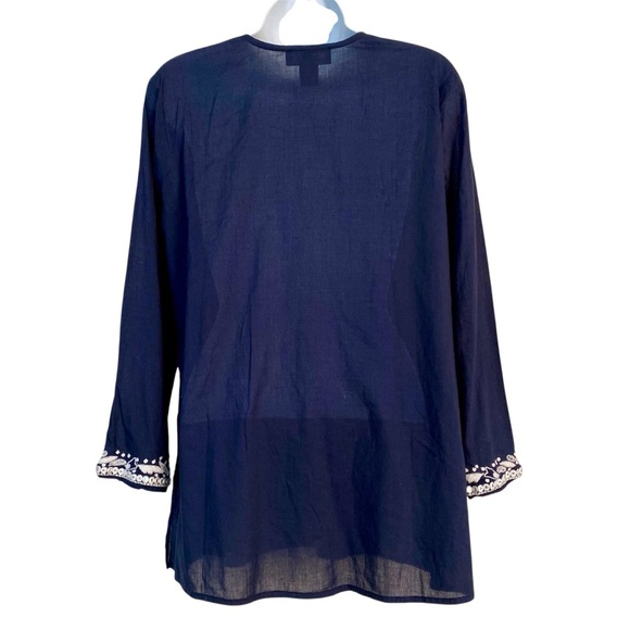 Karen Kane Navy Embroidered Tunic Top Size XS Cotton Summer Cruise Vacation - Picture 3 of 12